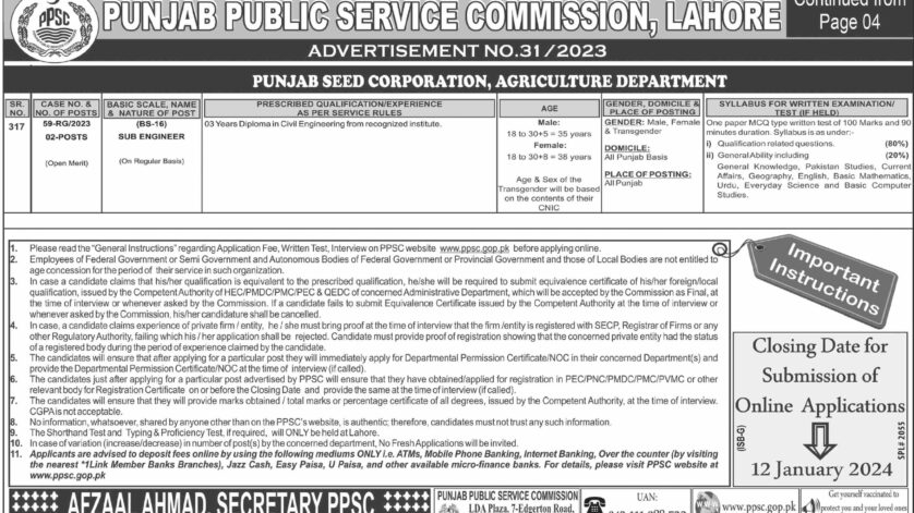 How we find PPSC New Jobs 2024 Advertisement No. 31/2023 – Government Jobz